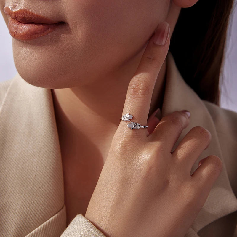 Bague Ajustable Main de Fatma Protectrice en Argent 925