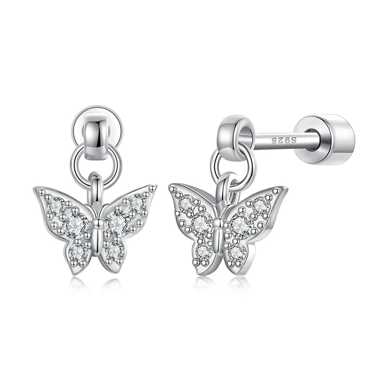 Boucles d'Oreilles Puces Traversantes Papillon en Argent 925