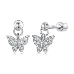 Boucles d'Oreilles Puces Traversantes Papillon en Argent 925