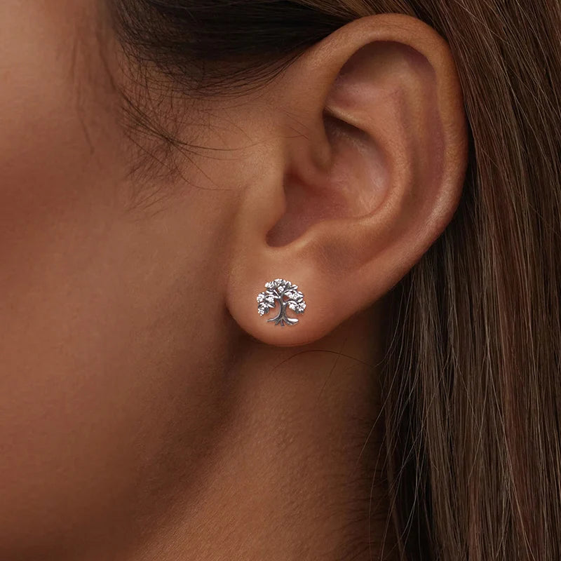 Boucles d'Oreilles Puces Arbre de Vie en Argent 925