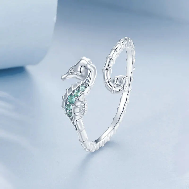 Bague Ajustable Hippocampe en Argent 925