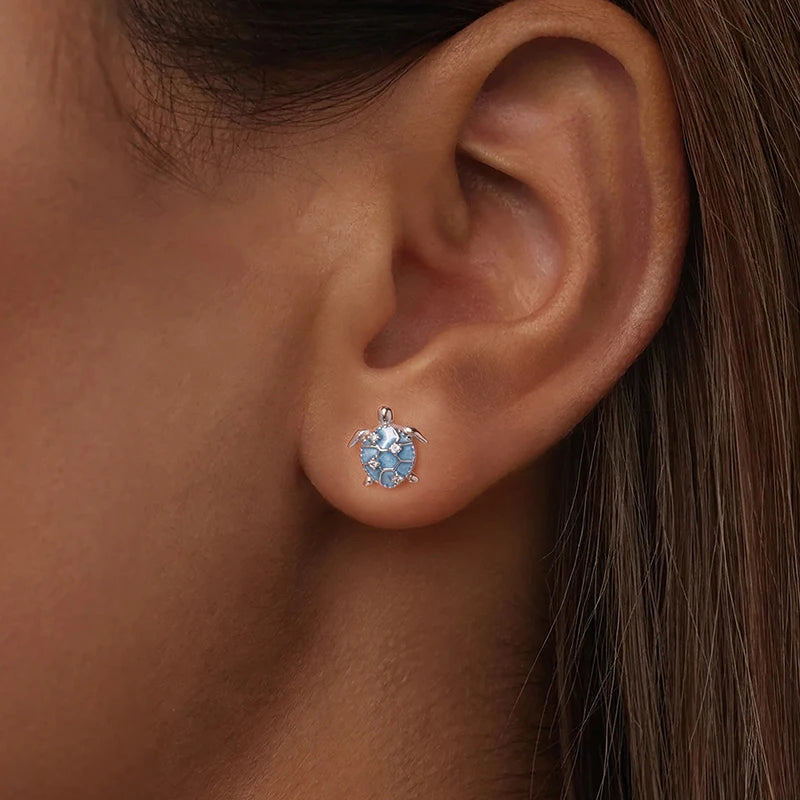 Boucles d'Oreilles Puces Tortue de Mer en Argent 925