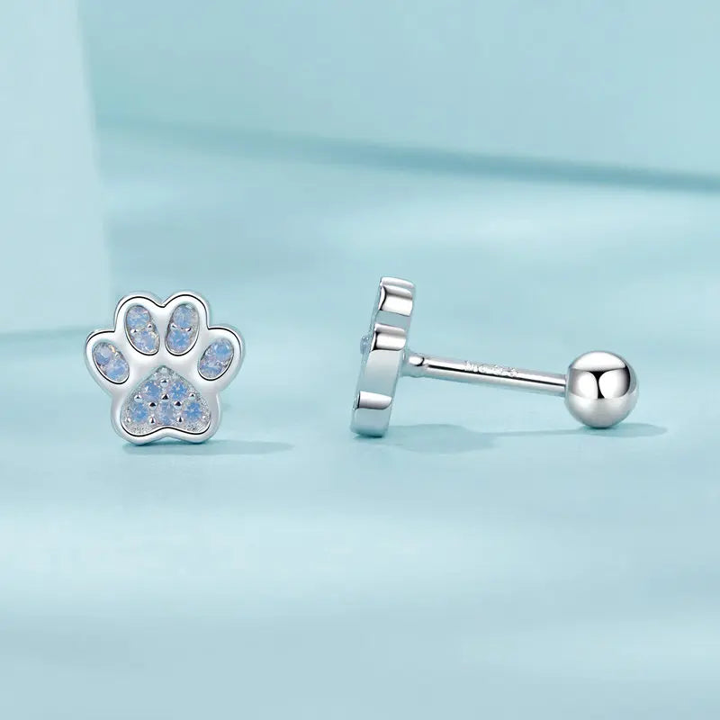 Boucles d'Oreilles Puces Traversantes Patte d'Animal en Argent 925
