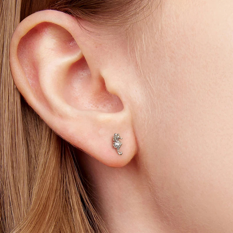 Boucles d'Oreilles Puces Hippocampe en Argent 925