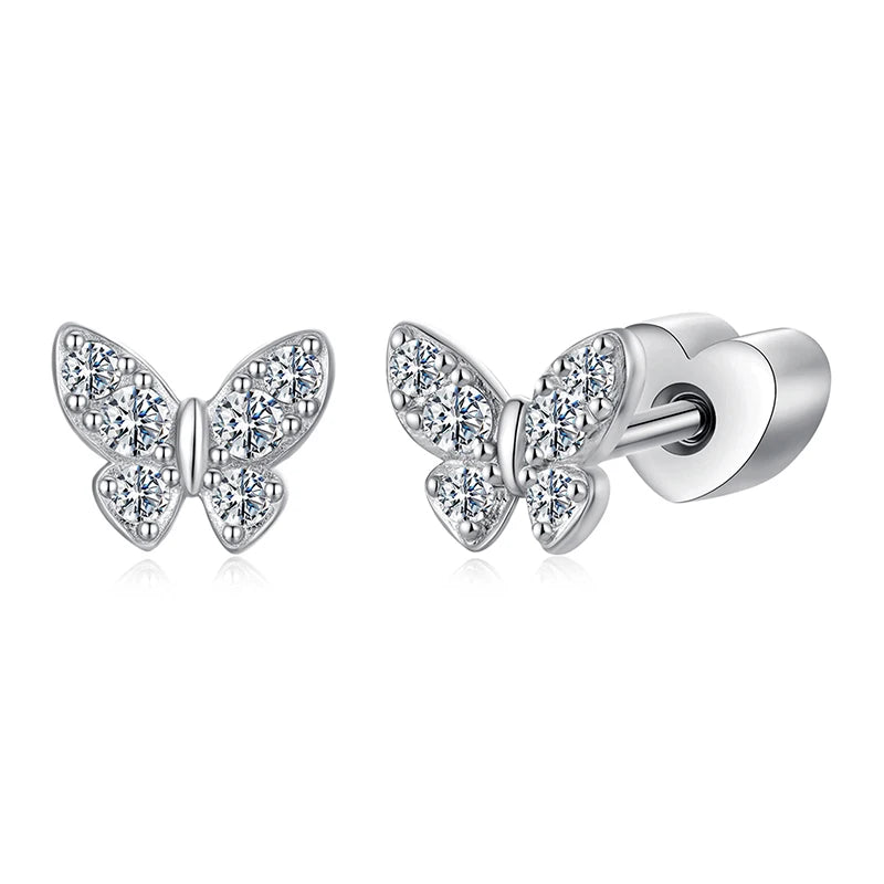 Boucles d'Oreilles Puces Papillon Moissanite en Argent 925 avec Certificat