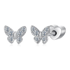 Boucles d'Oreilles Puces Papillon Moissanite en Argent 925 avec Certificat