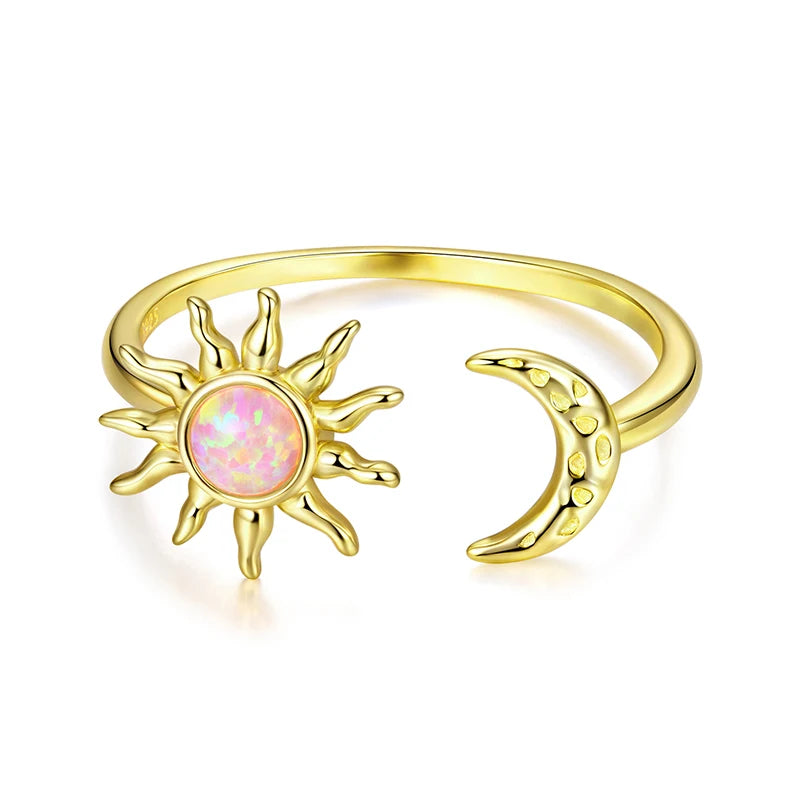Bague Ajustable Soleil et Lune Opale en Argent 925