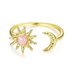 Bague Ajustable Soleil et Lune Opale en Argent 925