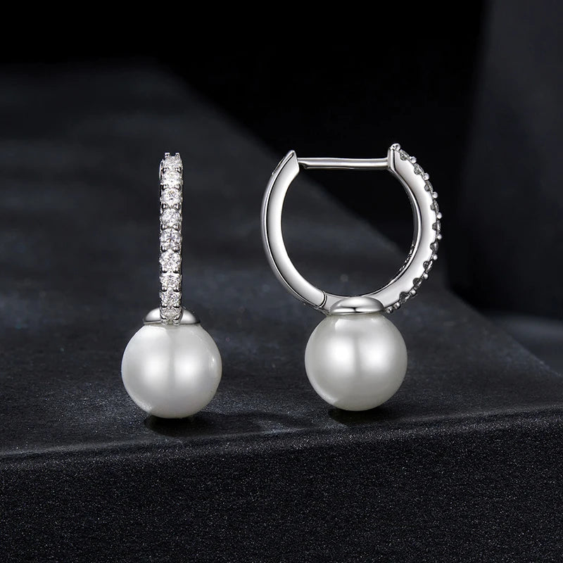 Créoles Perle et Moissanite en Argent 925 avec Certificat