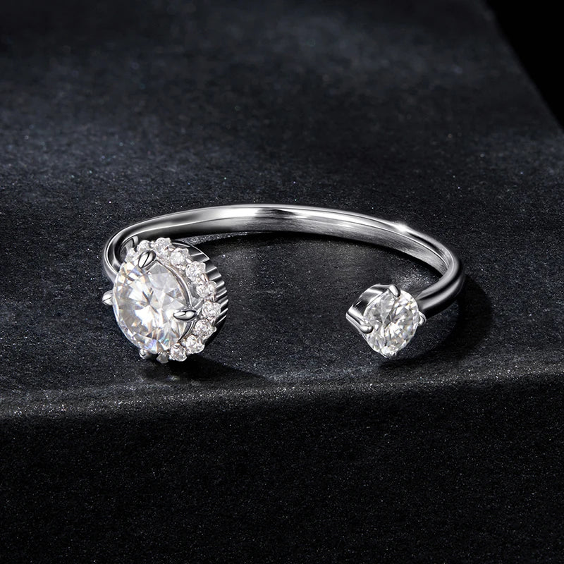 Bague Ajustable Moissanite Étincelante en Argent 925 avec Certificat