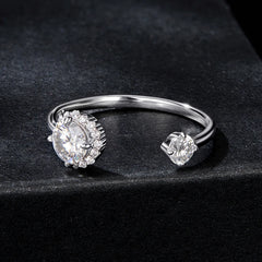 Bague Ajustable Moissanite Étincelante en Argent 925 avec Certificat