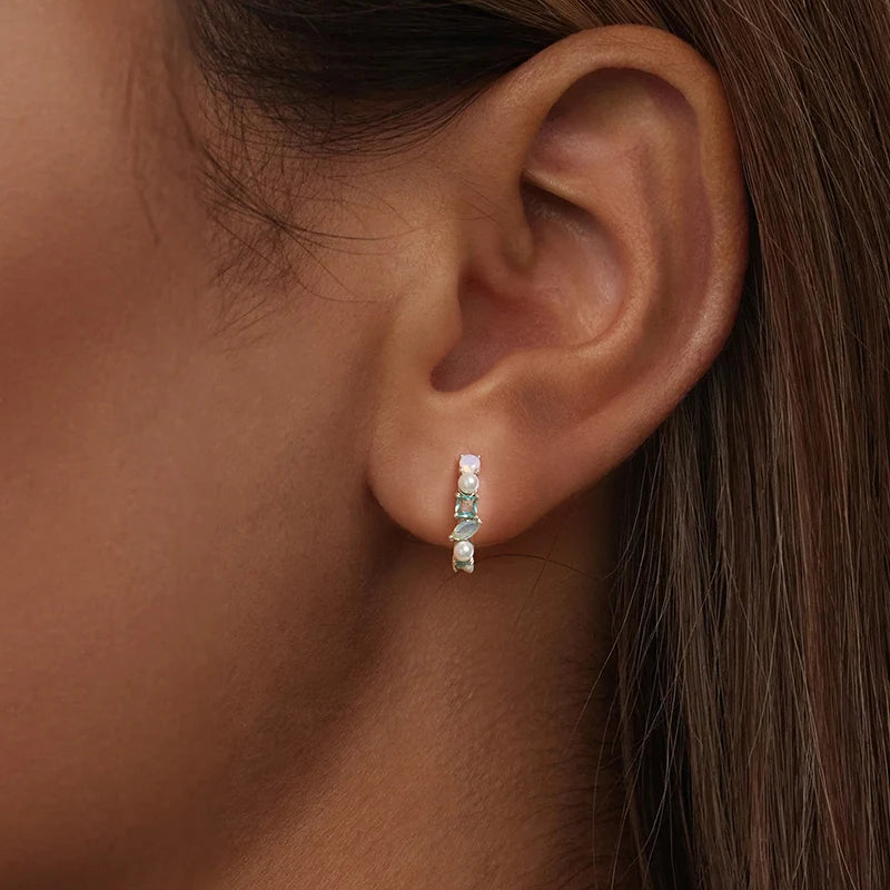 Créoles Pierres Géométriques Colorées en Argent 925