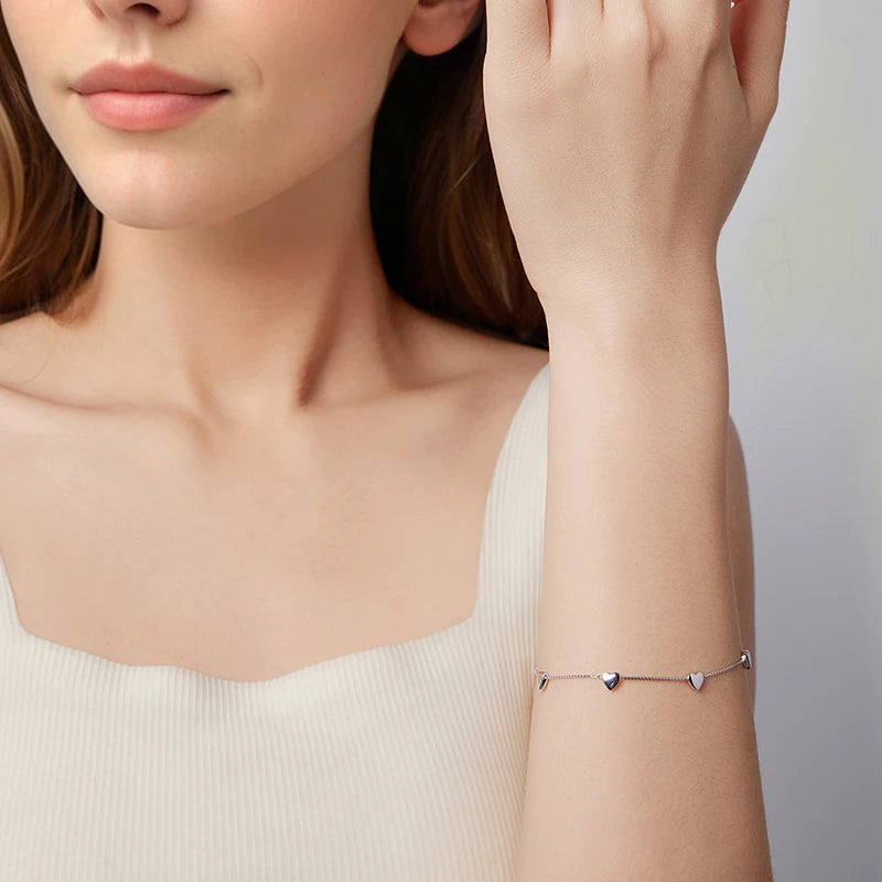 Bracelet Maillons Cœur en Argent 925