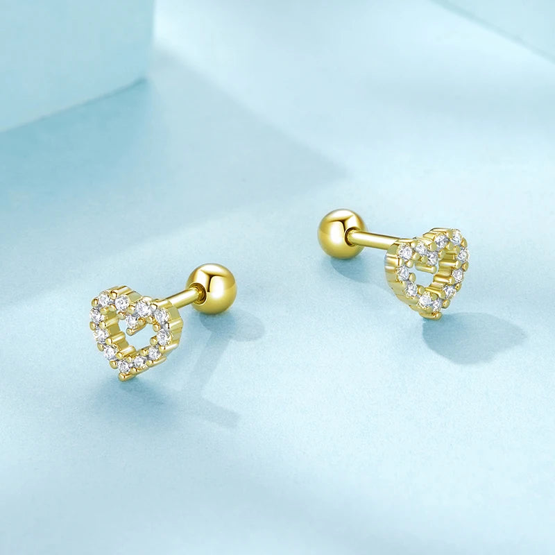 Boucles d'Oreilles Puces Traversantes Cœur en Argent 925