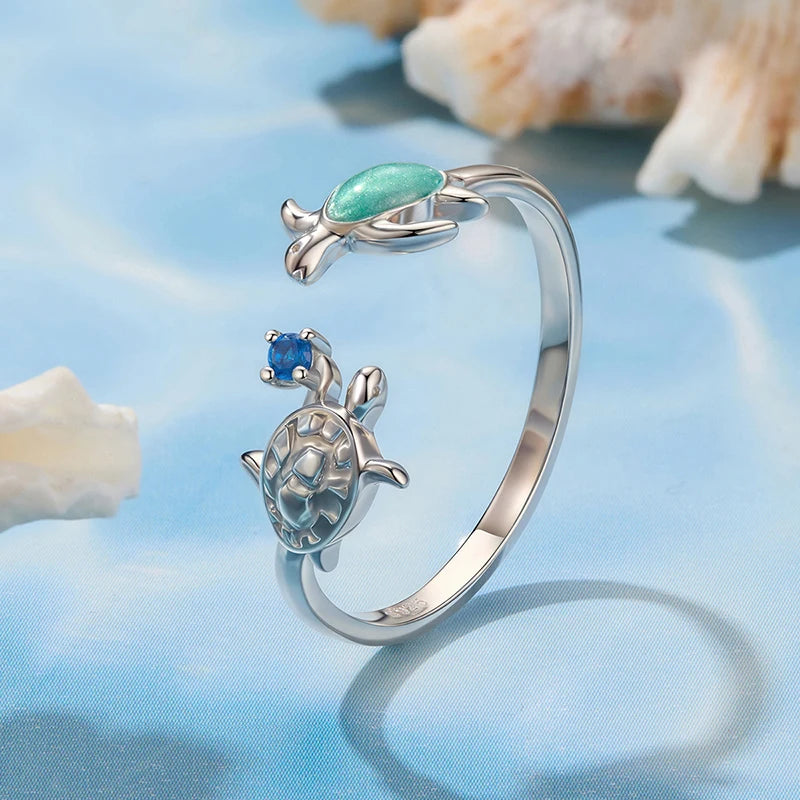 Bague Ajustable Tortue de Mer en Argent 925