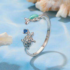 Bague Ajustable Tortue de Mer en Argent 925