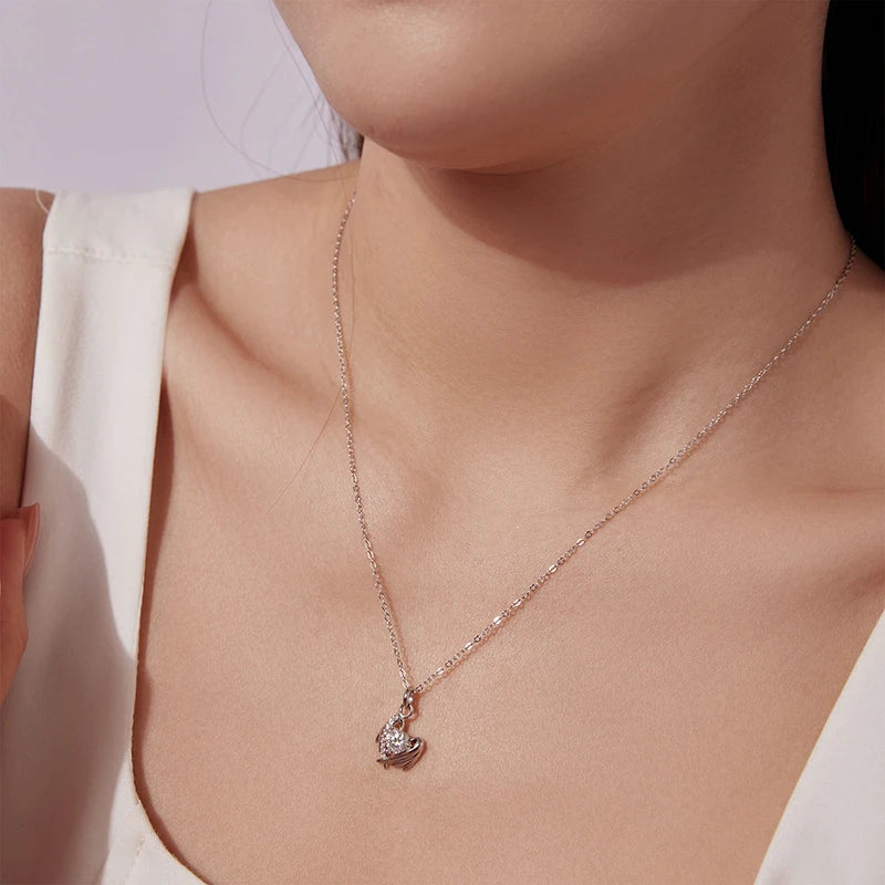 Collier Cœur Ailé Moissanite 0,5ct en Argent 925 avec Certificat