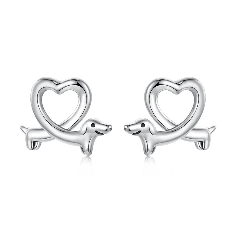 Boucles d'Oreilles Puces Chien Teckel en Argent 925