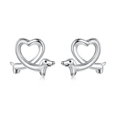 Boucles d'Oreilles Puces Chien Teckel en Argent 925