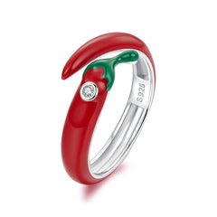 Bague Ajustable Piment Rouge en Argent 925