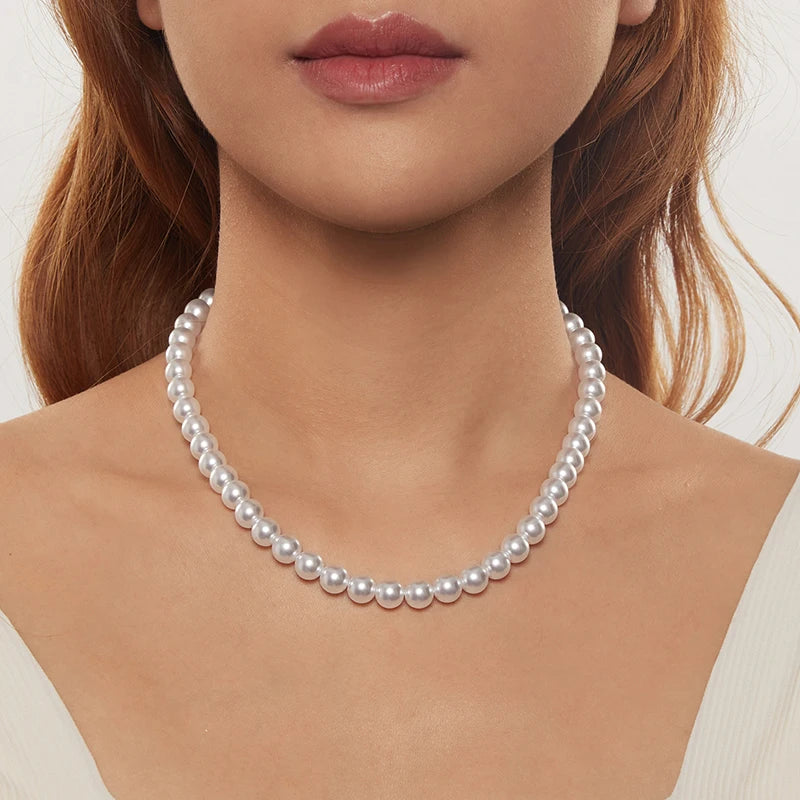 Collier Perles de Coquillage 8mm en Argent 925