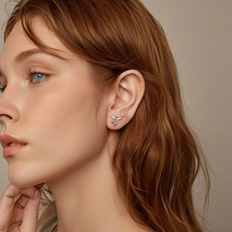 Boucles d'Oreilles Puces Phénix en Argent 925