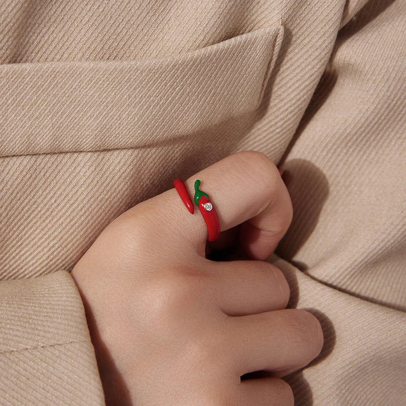 Bague Ajustable Piment Rouge en Argent 925