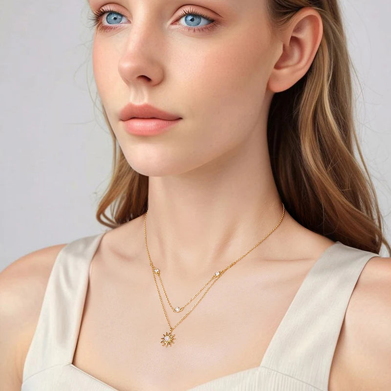 Collier Double Rang Soleil Opale en Argent 925