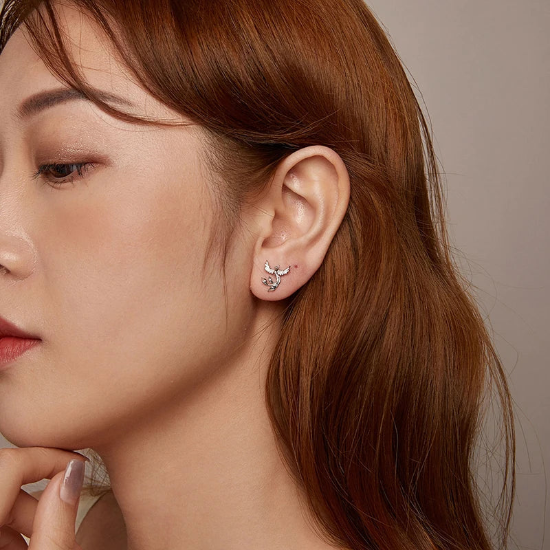 Boucles d'Oreilles Puces Phénix en Argent 925