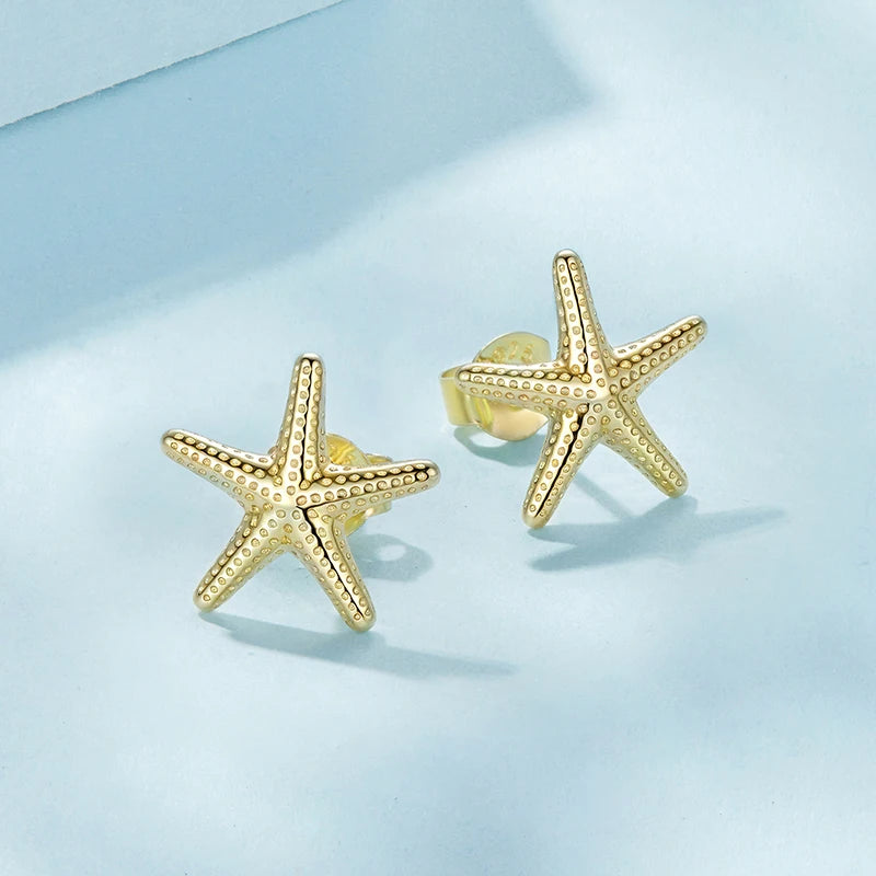 Boucles d'Oreilles Puces Petite Étoile de Mer en Argent 925