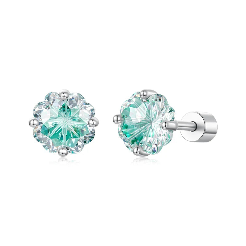 Boucles d'Oreilles Puces Trèfle Vert Scintillant en Argent 925