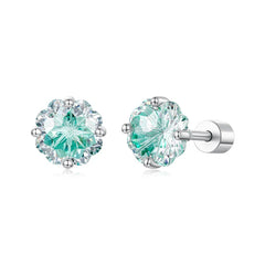 Boucles d'Oreilles Puces Trèfle Vert Scintillant en Argent 925