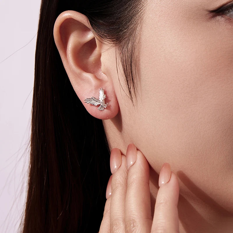 Boucles d'Oreilles Puces Aigle en Argent 925