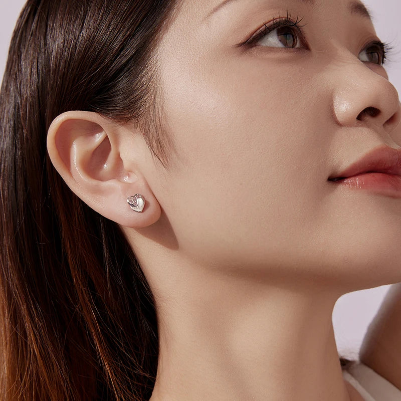 Boucles d'Oreilles Puces Cœur en Argent 925