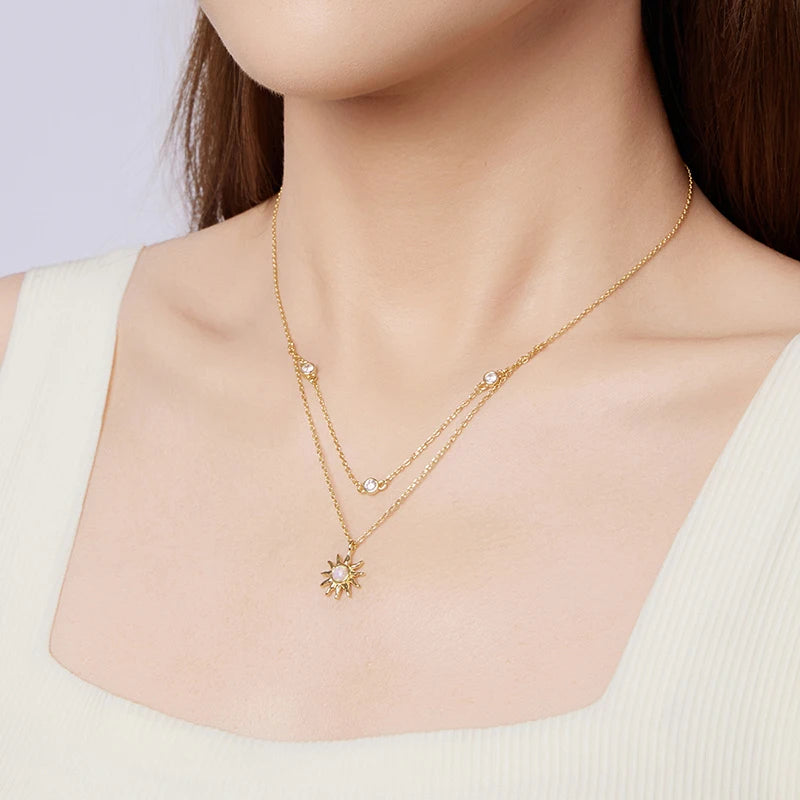 Collier Double Rang Soleil Opale en Argent 925