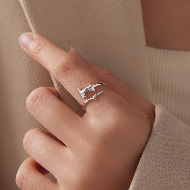 Bague Ajustable Requin-Marteau en Argent 925
