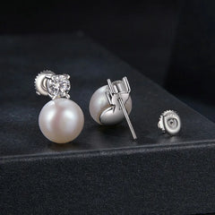 Boucles d'Oreilles Puces Perle Naturelle et Moissanite 0,5ct en Argent 925 avec Certificats