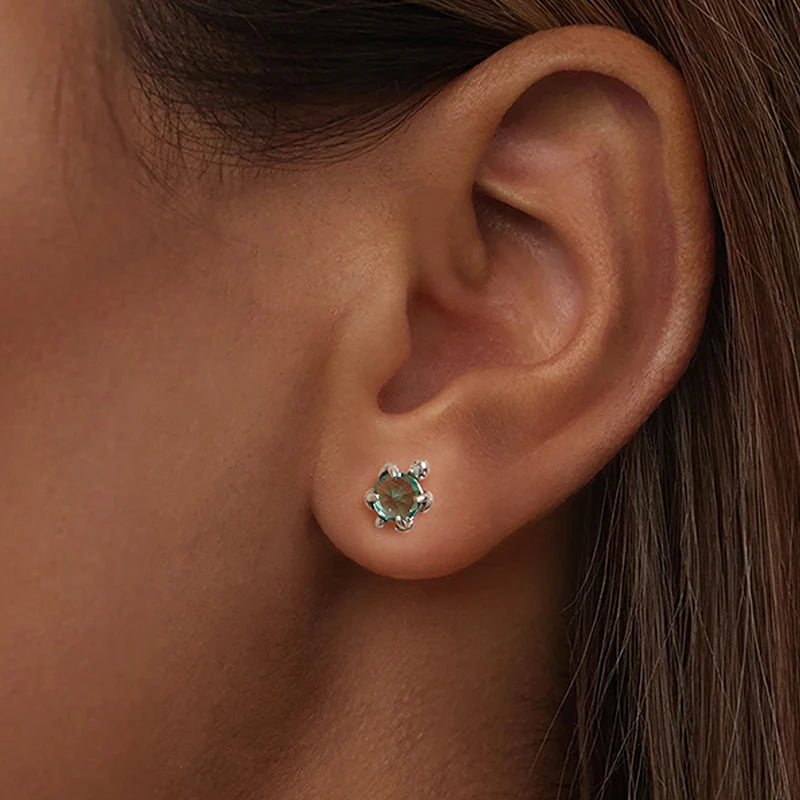 Boucles d'Oreilles Puces Tortue de Mer en Argent 925