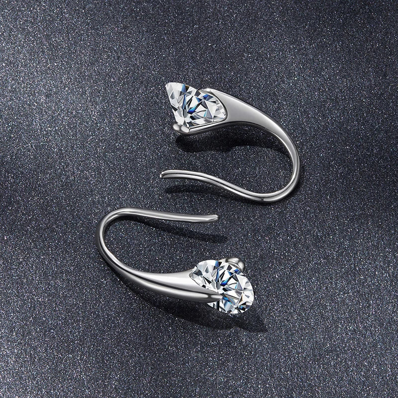 Boucles d'Oreilles Crochet Moissanite Rotative 1ct en Argent 925 avec Certificats