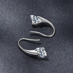Boucles d'Oreilles Crochet Moissanite Rotative 1ct en Argent 925 avec Certificats