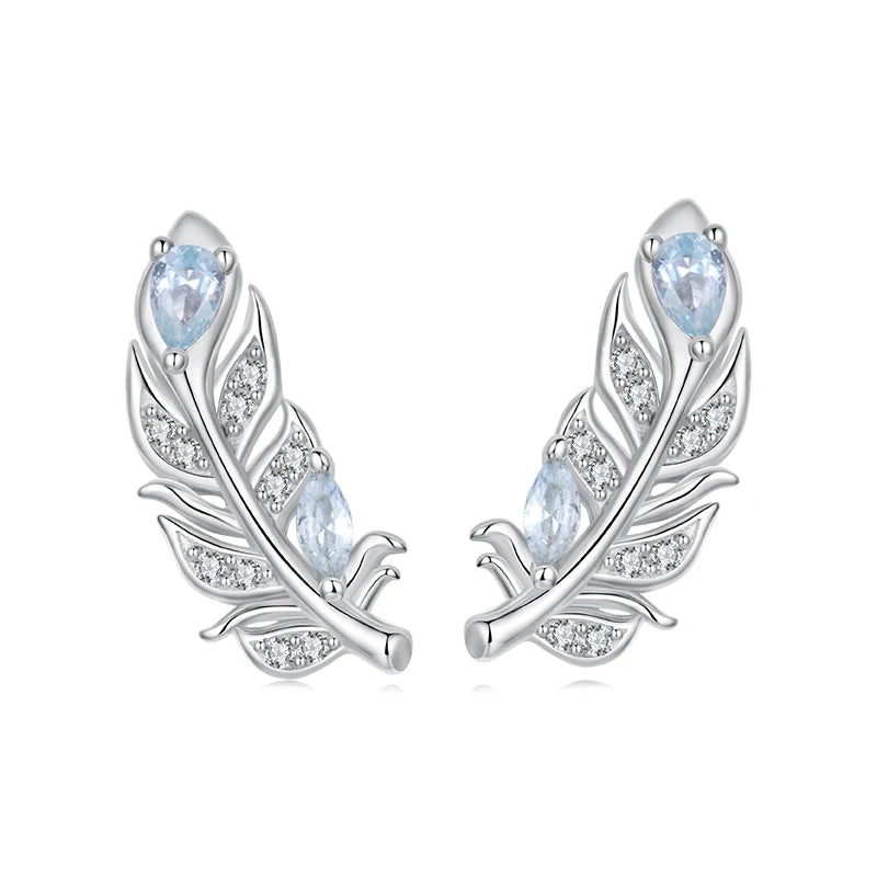 Boucles d'Oreilles Puces Plume de Givre en Argent 925