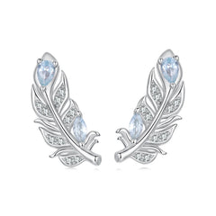 Boucles d'Oreilles Puces Plume de Givre en Argent 925