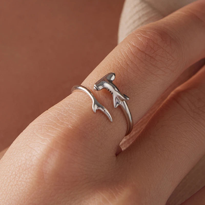 Bague Ajustable Requin-Marteau en Argent 925