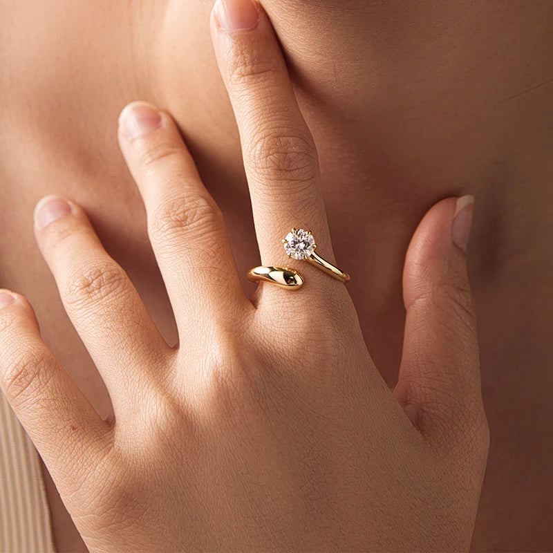 Bague Ajustable Moissanite Tendance en Argent 925 avec Certificat