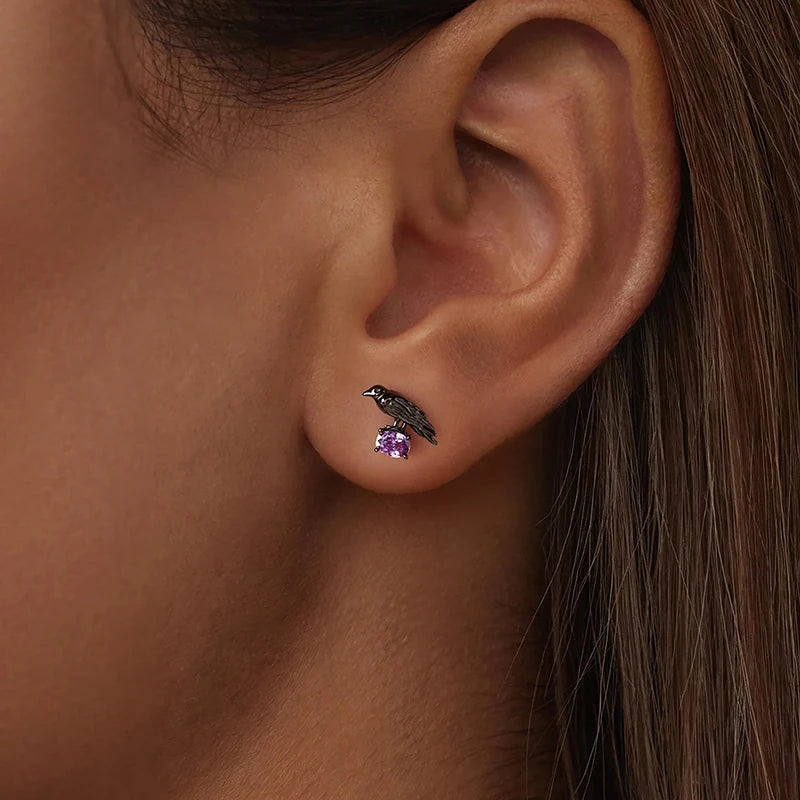 Boucles d'Oreilles Puces Corbeau en Argent 925