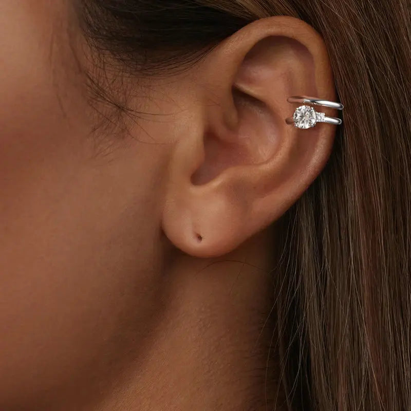 Boucle d'Oreille Cartilage Moissanite Double Rang en Argent 925 avec Certificat