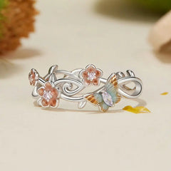 Bague Papillon et Fleur de Cerisier en Argent 925