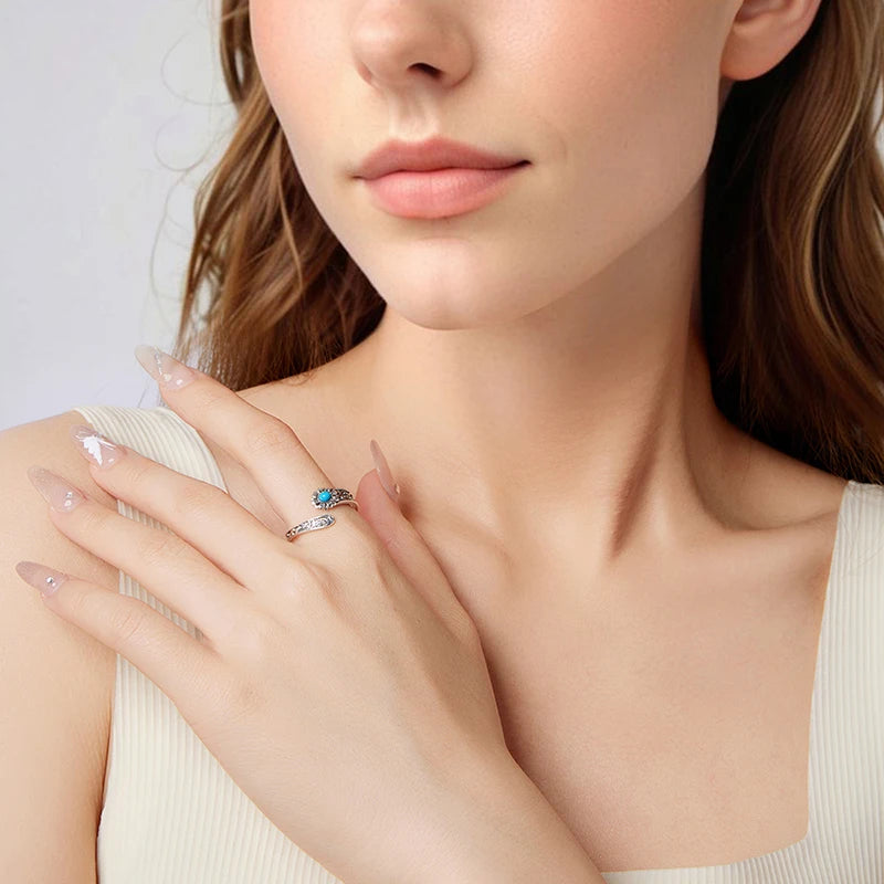 Bague Ajustable Tournesol Turquoise en Argent 925