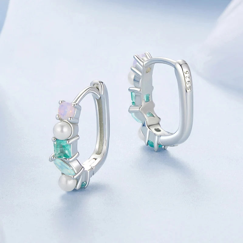 Créoles Pierres Géométriques Colorées en Argent 925