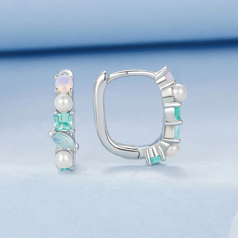 Créoles Pierres Géométriques Colorées en Argent 925